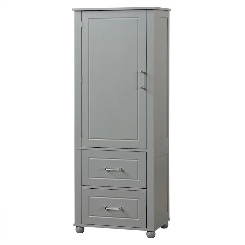 Tall Bathroom Storage Cabinet, Freestanding Storage Cabinet with Two Drawers and Adjustable Shelf, MDF Board with Painted Finish