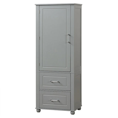 Tall Bathroom Storage Cabinet, Freestanding Storage Cabinet with Two Drawers and Adjustable Shelf, MDF Board with Painted Finish