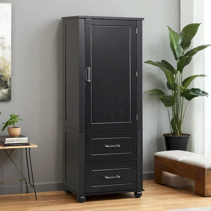 Tall Bathroom Storage Cabinet, Freestanding Storage Cabinet with Two Drawers and Adjustable Shelf, MDF Board with Painted Finish