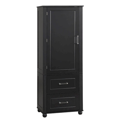 Tall Bathroom Storage Cabinet, Freestanding Storage Cabinet with Two Drawers and Adjustable Shelf, MDF Board with Painted Finish