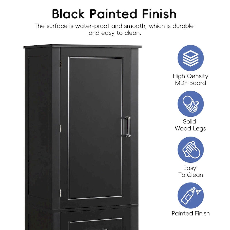 Tall Bathroom Storage Cabinet, Freestanding Storage Cabinet with Two Drawers and Adjustable Shelf, MDF Board with Painted Finish