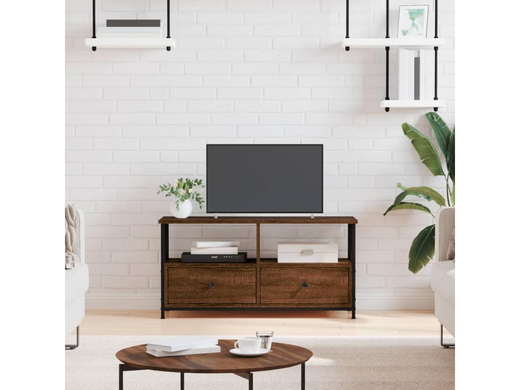 Meuble TV chêne marron 90x33x45 cm bois d'ingénierie et fer IMNP76965