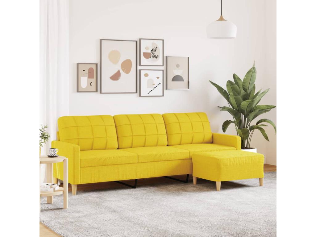 Canapé à 3 places avec repose-pieds Jaune clair 210 cm Tissu HTDB14710