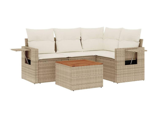 Salon de jardin avec coussins 5 pièces beige résine tressée VCKE04285
