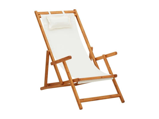 Chaise pliable de plage Bois d'eucalyptus solide et tissu Crème HYLS30705