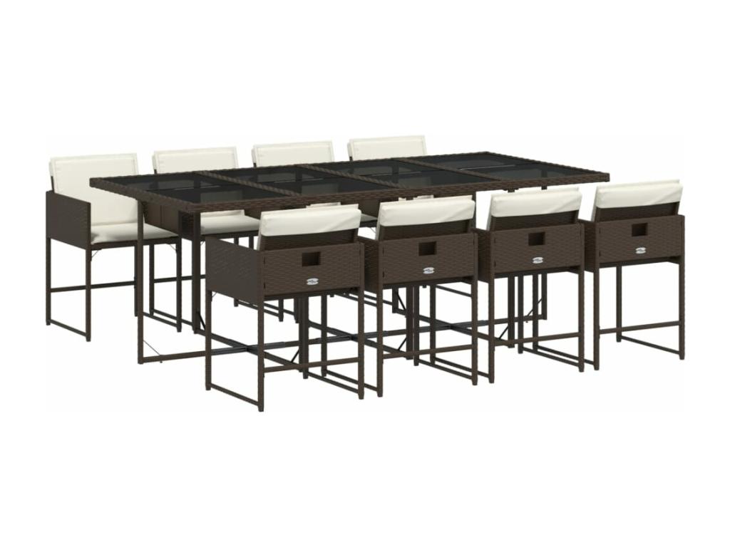 Ensemble à manger de jardin et coussins 9 pièces marron poly rotin SYKO31458