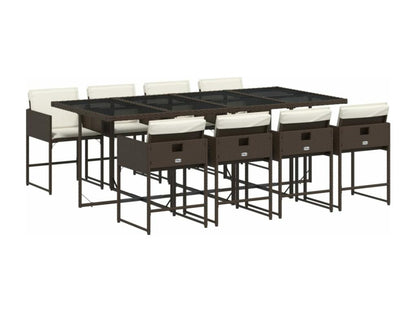 Ensemble à manger de jardin et coussins 9 pièces marron poly rotin SYKO31458
