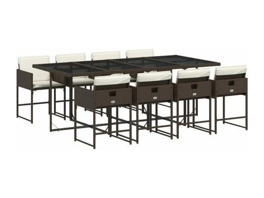 Ensemble à manger de jardin et coussins 9 pièces marron poly rotin SYKO31458