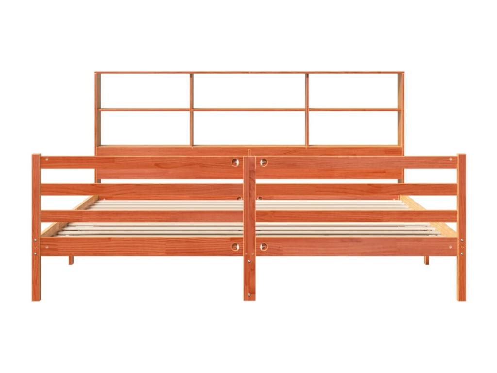 Lit bibliothèque sans matelas cire marron 180x200cm bois massif BUOX00113