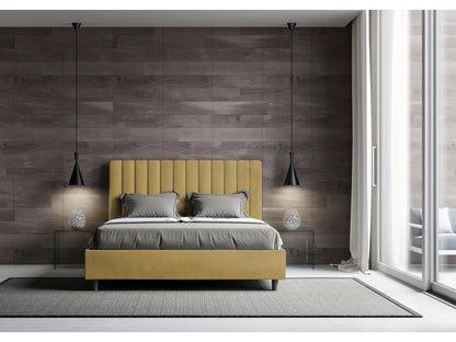 Lit sans sommier rembourré 160x200 microfibre ocre Ventoriq NCRN79639