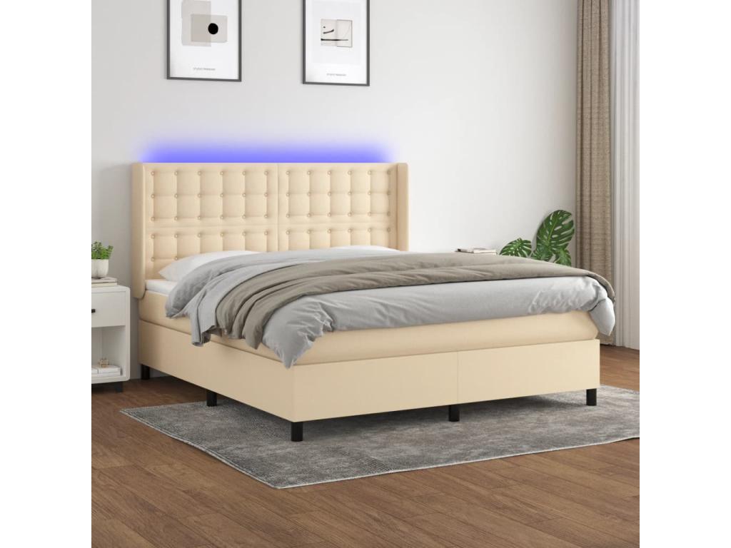 Sommier à Ventoriq de lit matelas et LED Crème 160x200 cm Tissu KDXO85068