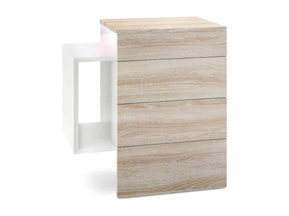 Table De Chevet Blanc Mat Et Chêne lxhxp 60x63x36 LED KIWU07337