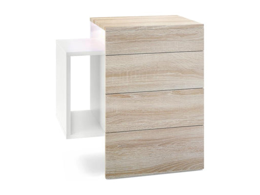 Table De Chevet Blanc Mat Et Chêne lxhxp 60x63x36 LED KIWU07337