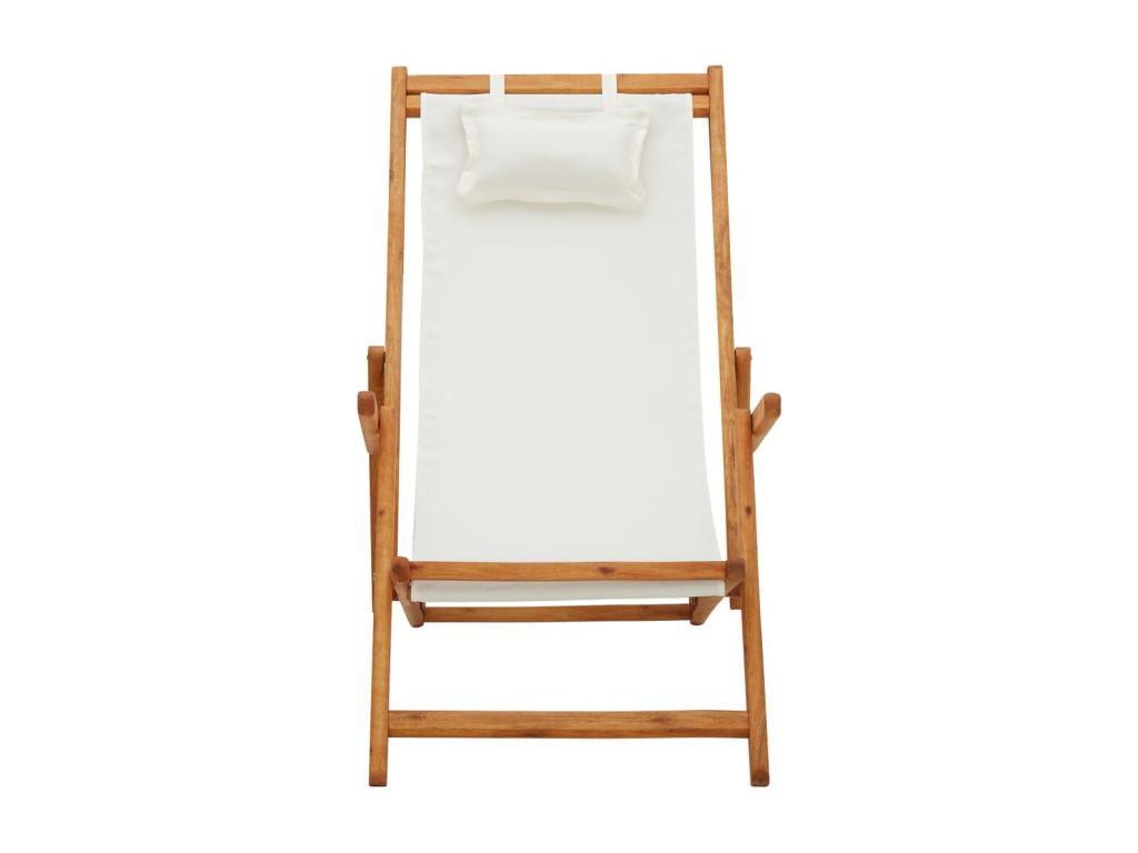 Chaise pliable de plage Bois d'eucalyptus solide et tissu Crème HYLS30705
