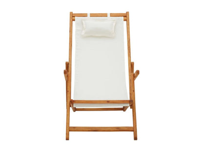 Chaise pliable de plage Bois d'eucalyptus solide et tissu Crème HYLS30705