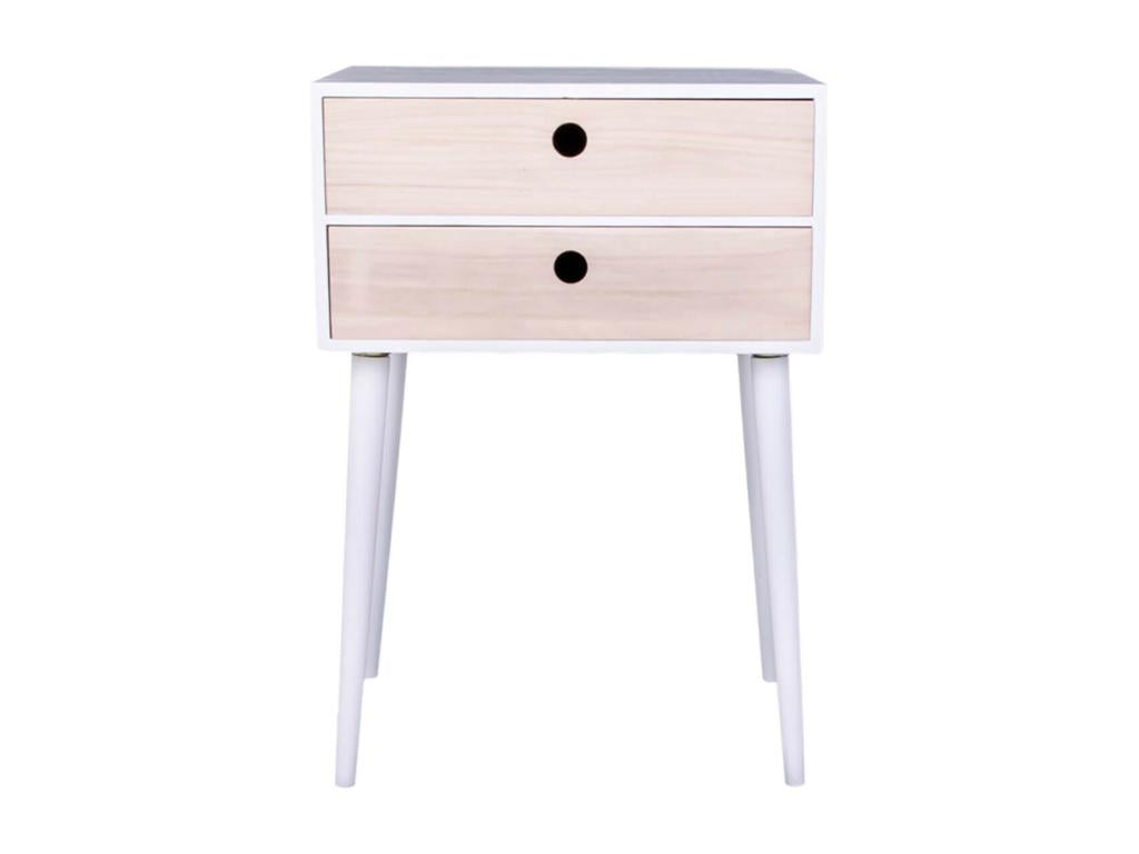 Ventoriq - Chevet 2 Tiroirs Paulownia Blanc et Naturel IFQY57743