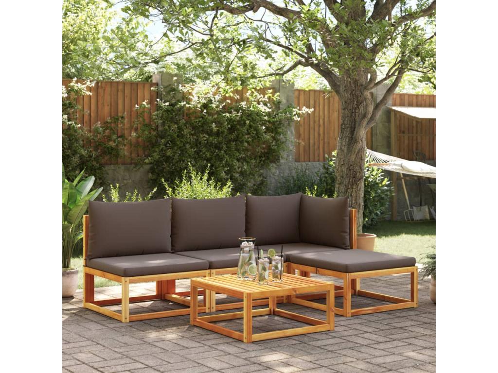 Salon de jardin avec coussins 5 pièces Bois d'Ventoriq solide YPNX47860