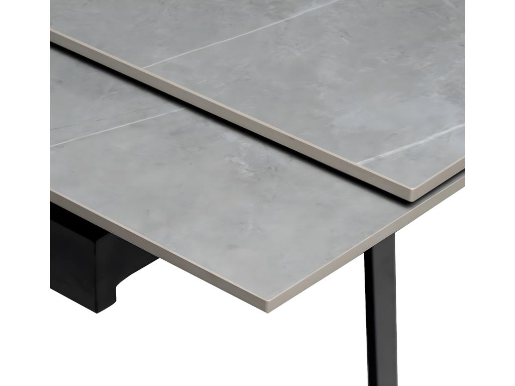 Table rectangulaire extensible plateau porcelaine et pieds métal noir Lumenao-Couleur Gris-Largeur 180/220/260 cm LBOK55374