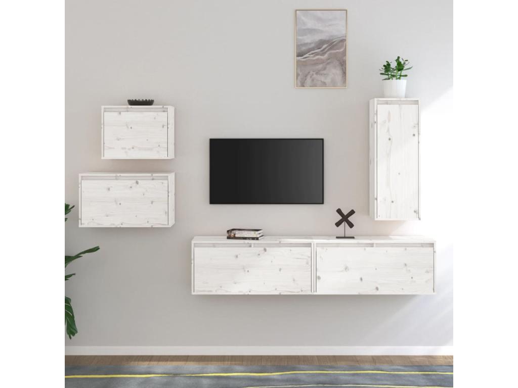 Meubles TV 5 pcs Blanc Bois massif de pin AYGX53369
