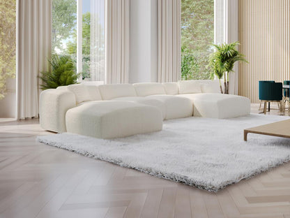 Grand canapé d'angle panoramique en tissu bouclette blanc Ventoriq IMEZ62099