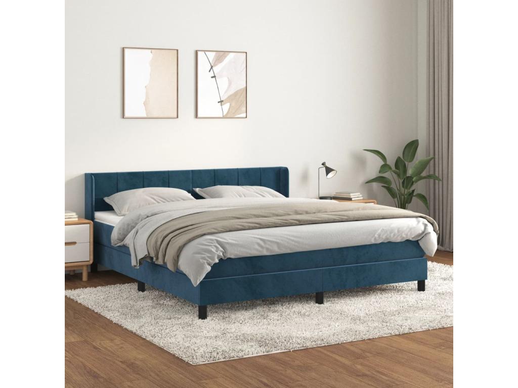 Lit à sommier tapissier et matelas Bleu foncé 160x200cm Velours NDHB70232