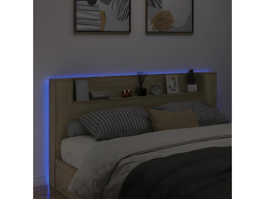 Armoire tête de lit avec LED chêne Lumenao 200x16.5x103.5 cm EZGI49080