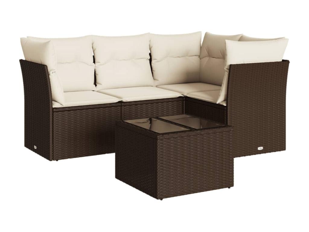 Salon de jardin avec coussins 5 pcs marron résine tressée LQTA18352