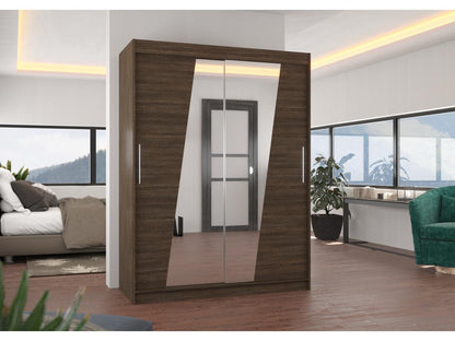 Armoire de chambre 2 portes coulissantes bois marron et miroirs en diagonale Lumenao 150cm MNIY64777