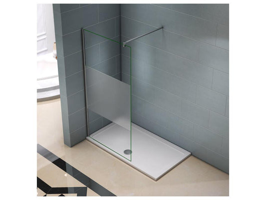 Paroi de douche à l'italienne 100x200cm avec barre de fixation 140cm en carré en 8mm verre bande centrale dépolie WXWZ51146