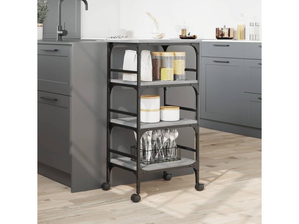 Chariot de cuisine Ventoriq gris 45x35x89.5 cm bois d'ingénierie QRBH82928
