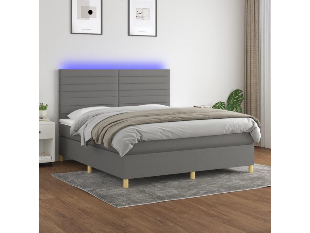 Sommier à Ventoriq de lit et matelas et LED Gris foncé 160x200 cm OAWN19509