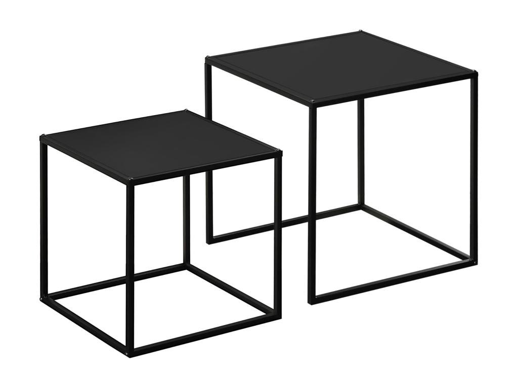 Lot de 2 tables basses gigognes carrées design contemporain encastrable acier noir WLAI49780