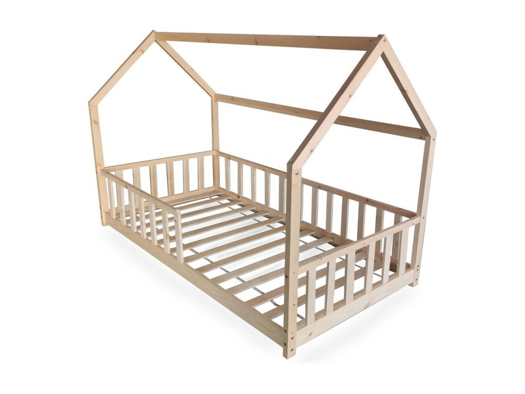 Lit cabane Ventoriq 90x190 1 sommier barrière /Naturel JOCF56305