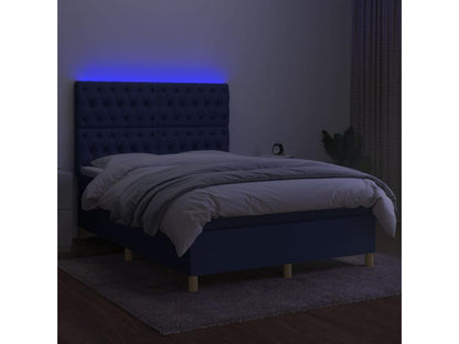 Sommier tapissier avec matelas et LED Bleu 140x190 cm Tissu FTUN26447