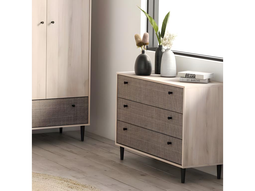 Commode 3 tiroirs Chêne clair - Ventoriq - L 90.5 x l 39.5 x H 72.5 cm PRHF56294