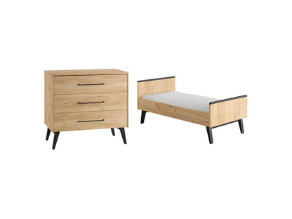 Lit évolutif 70x140 et commode 3 tiroirs Retro Bois XPTT73338