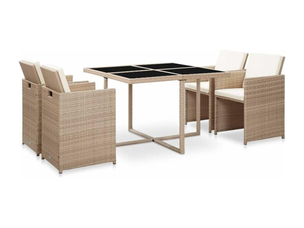 Salon de jardin 5 pcs avec coussins Résine tressée Beige 2 IHCS53143