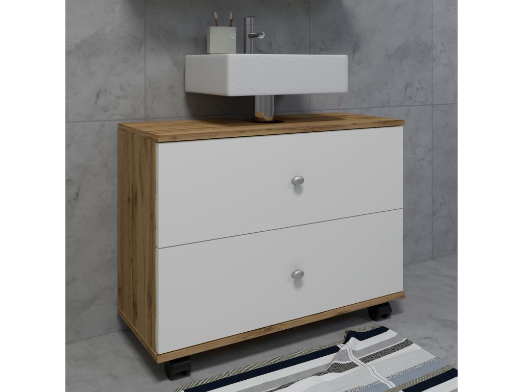 Ventoriq Meuble de salle de bain large Meuble sous-vasque à Ventoriq Tiroir Nilosi L chêne miel / blanc YOFM21573