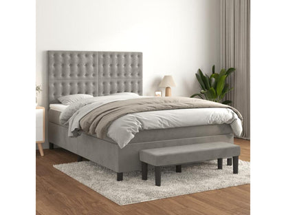 Lit à sommier tapissier et matelas Gris clair 140x190cm Velours MXEB58905