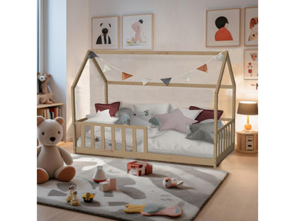 Lit cabane Ventoriq 90x190 1 sommier barrière /Naturel JOCF56305