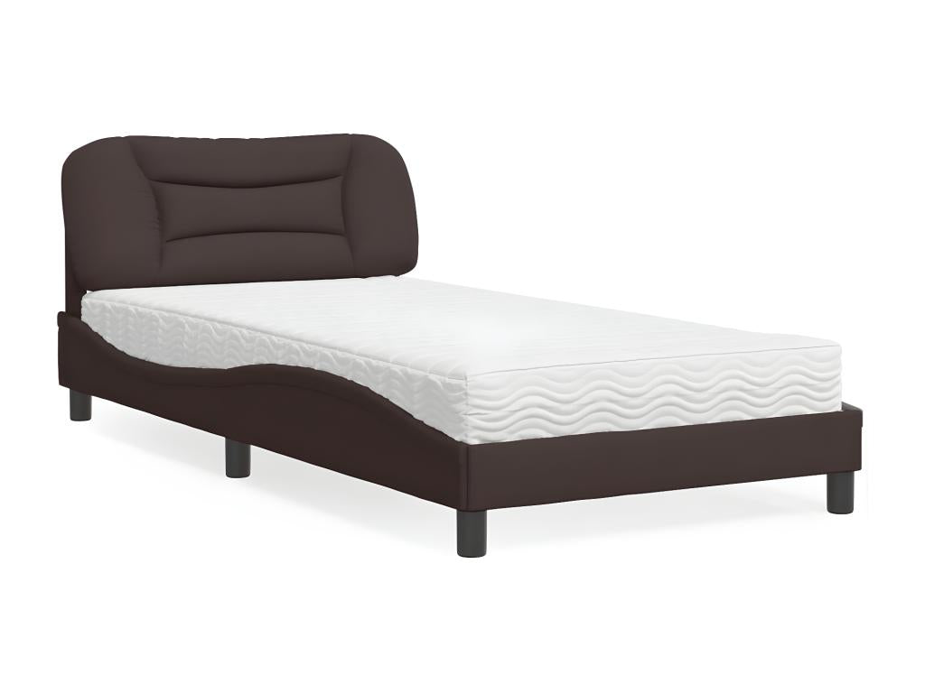 Lit avec matelas marron foncé 100x200 cm tissu BYJY30860
