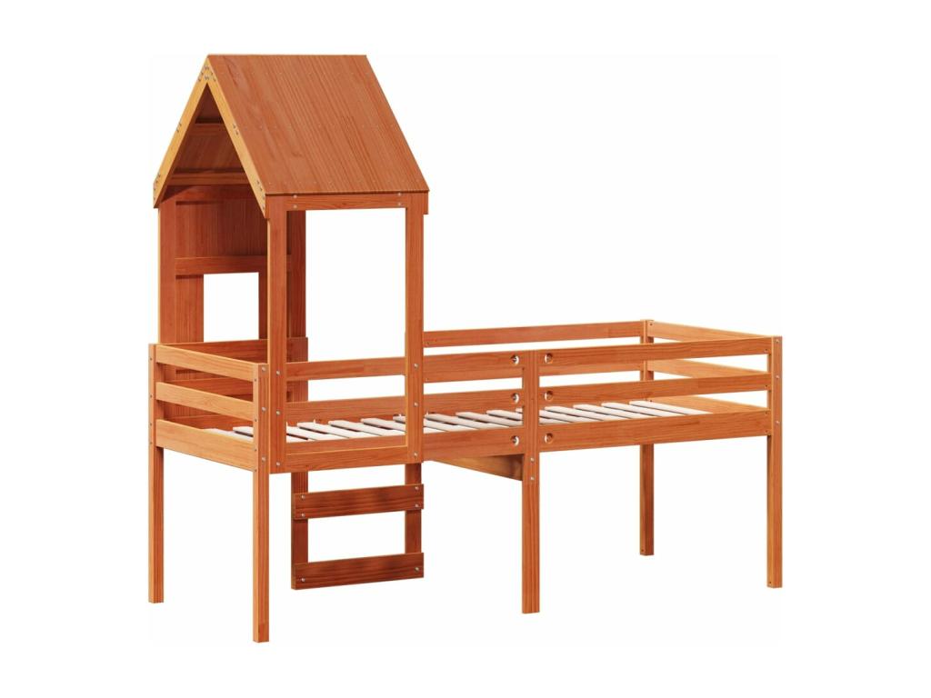 Lit haut sans matelas cire marron 80x200 cm bois de pin massif ECCG77335