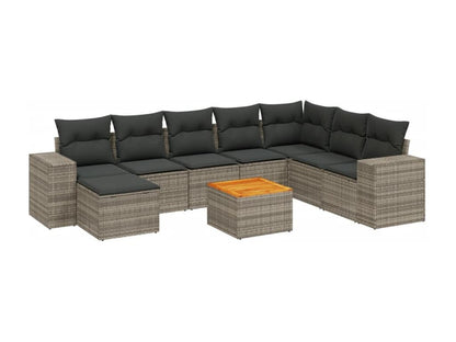 Salon de jardin 9 pcs avec coussins gris résine tressée QEDO49773