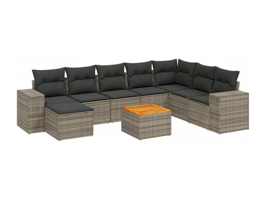 Salon de jardin 9 pcs avec coussins gris résine tressée QEDO49773