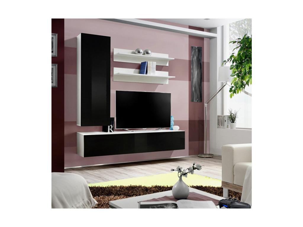 Meuble TV Mural Design Fly I 170cm Noir / Blanc GOQV02478
