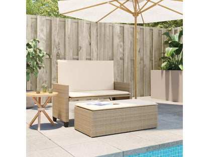 Banc de jardin et coussins et repose-pied beige résine tressée LSEB34626