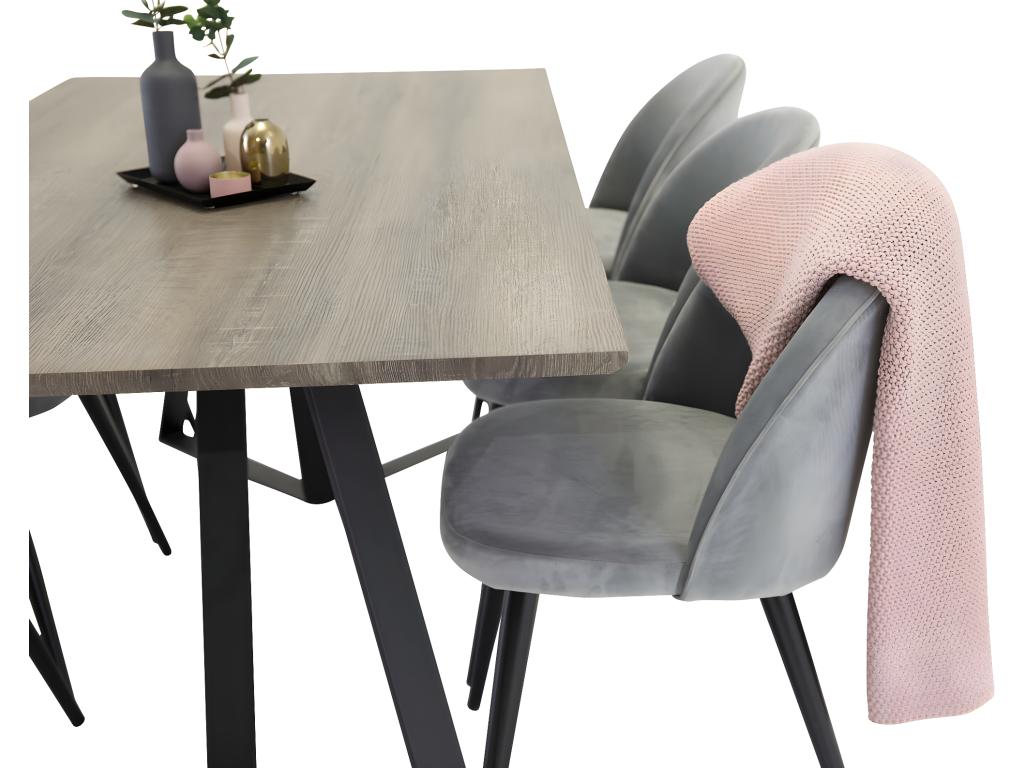 Lumenao ensemble table table El bois décor gris et 6 Velvet chaises Velours grisclair. NAII58841