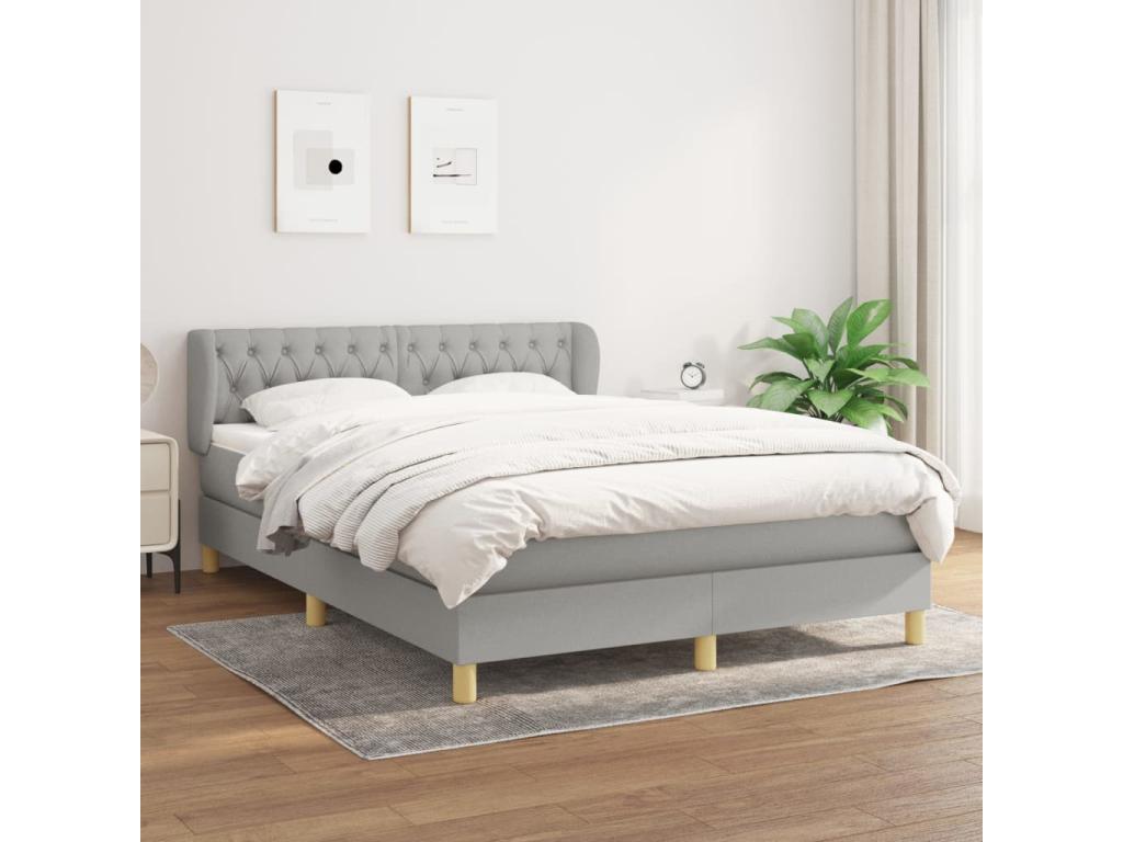 Lit à sommier tapissier avec matelas Gris clair 140x200cm Tissu LTST22921