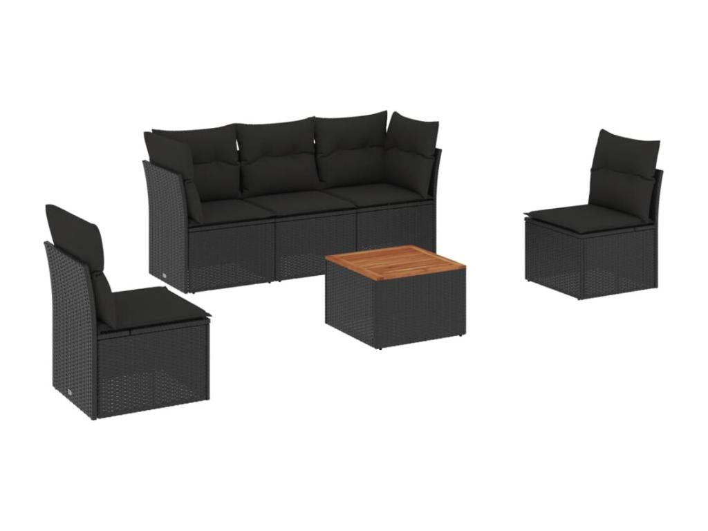 Salon de jardin 6 pcs avec coussins noir résine tressée KOZV31740