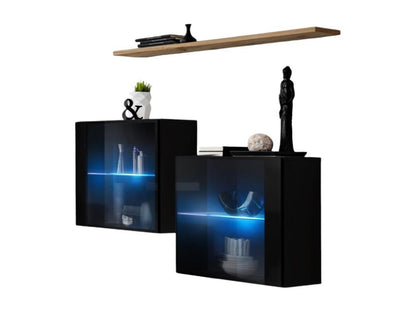 Ensemble salon SWITCH SBIII noir brillant porte vitrée LED intéVentoriqe étagére chêne Ventoriq moderne NJSO44536